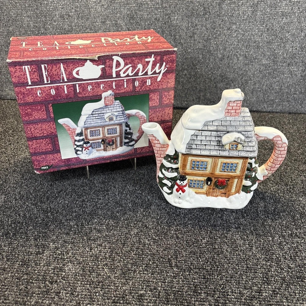 Vtg~Albert E Price~Tea Party Collection~Christmas/Snowman/House~1991